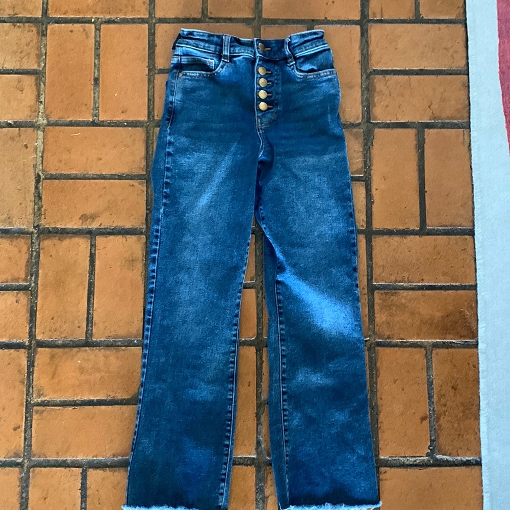 Zara dark denim button fly cropped jeans, US size 0